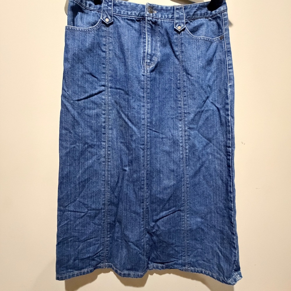 VTG Eddie Bauer Denim Midi Skirt Womens 10 Seamed Casual Buttermm 90s